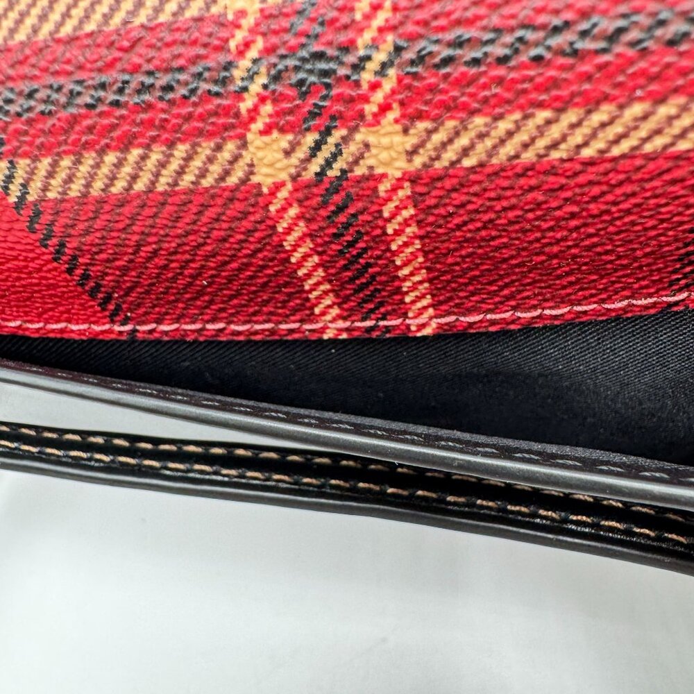 Coach Anna Foldover Crossbody Bag Tartan Plaid Red Black Coated Canvas Leather - Picture 16 of 16
